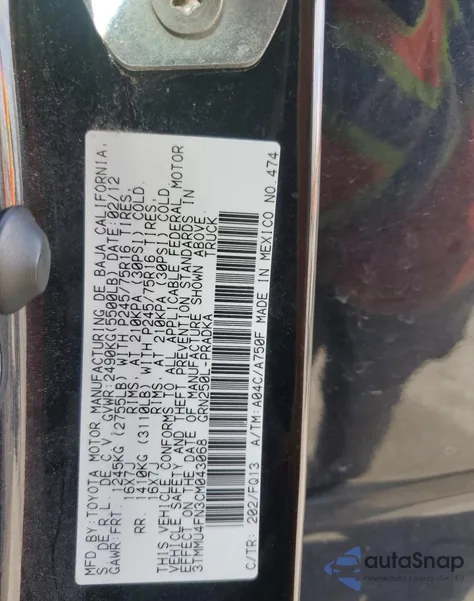 2012 Toyota Tacoma Double Cab Long Bed from USA, damaged, VIN 3TMMU4FN3CM043068